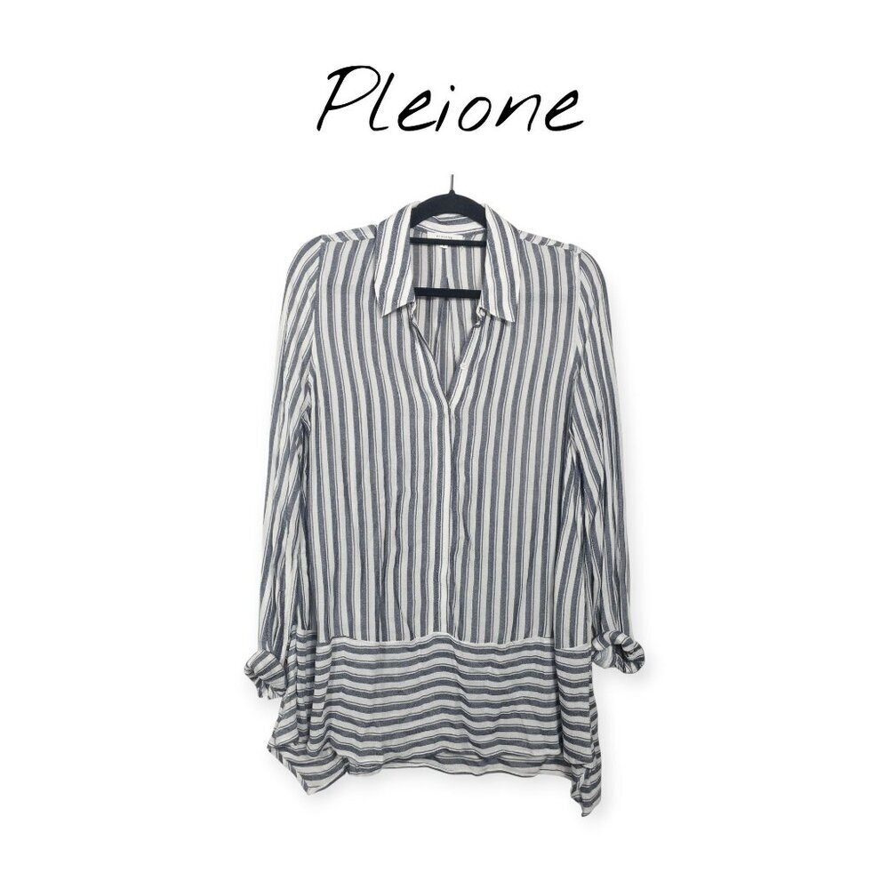 Striped Pleione Womens Button-Up Blouse M Navy/White